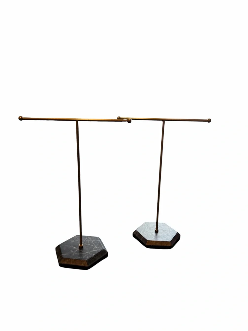 2pc Gold and Black Marble Jewelry T-Bar Display Stands - Home Dining